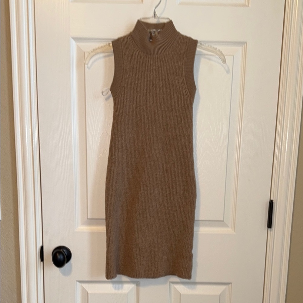 Babaton Sleeveless Tan Wool Dress